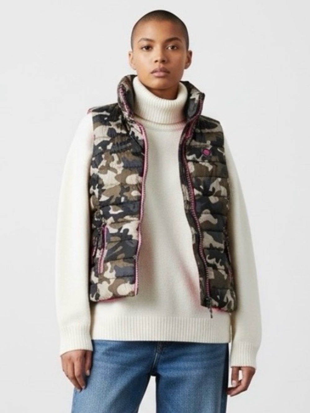 Superdry Camo Puffer Vest | Pink Trim Camouflage Quilted Gilet Jacket XXS